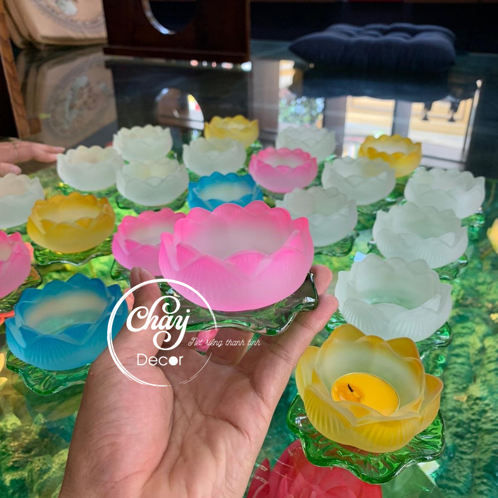 Đế Nến Hoa Sen Lưu Ly Tràng Trí - Chay Decor