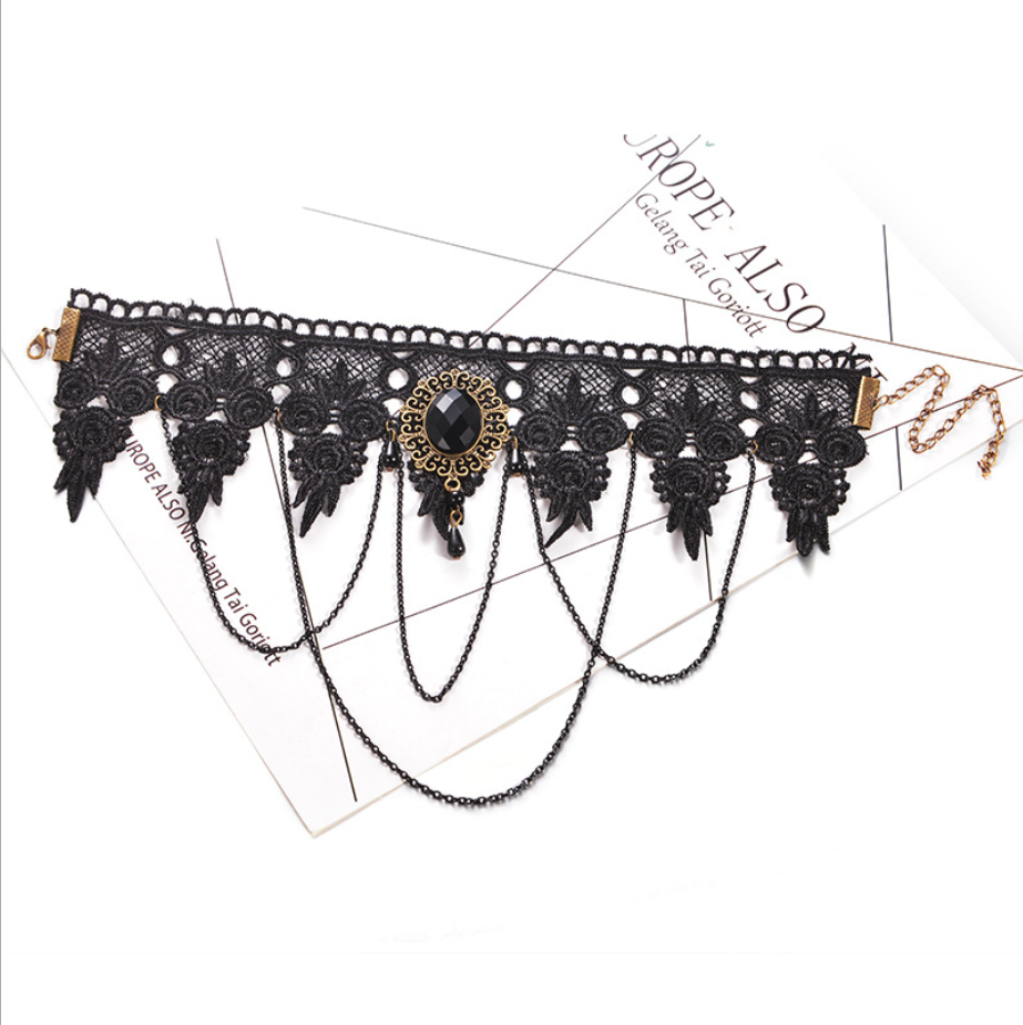 [HCM]Vòng cổ choker ren đen đính ngọc đa phong cách