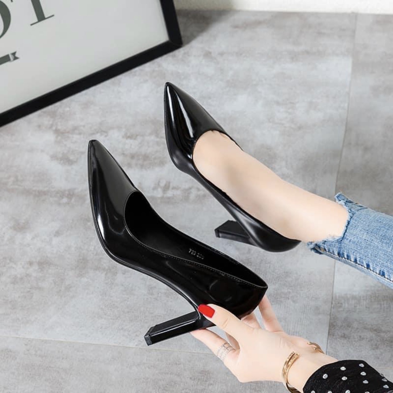 Giày cao gót 9p công sở da bóng gót dẹp N9 (FROM BÉ)