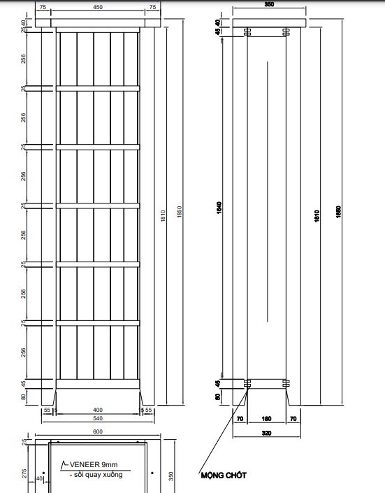 Kệ sách gỗ sồi 5 tầng