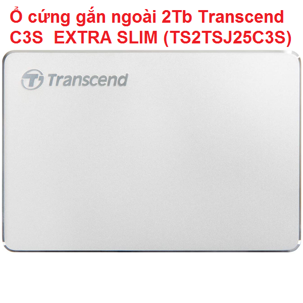 2Tb Transcend C3S Extra Slim External Hard Drive (Ts2Tsj25C3S) Genuine Silver