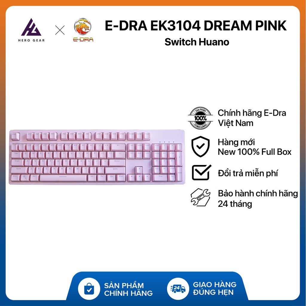 Bàn phím cơ EDRA EK3104 DREAM PINK Phiên bản 2021 - Huano Switch - Kết nối USB Type-C - Hàng chính hãng