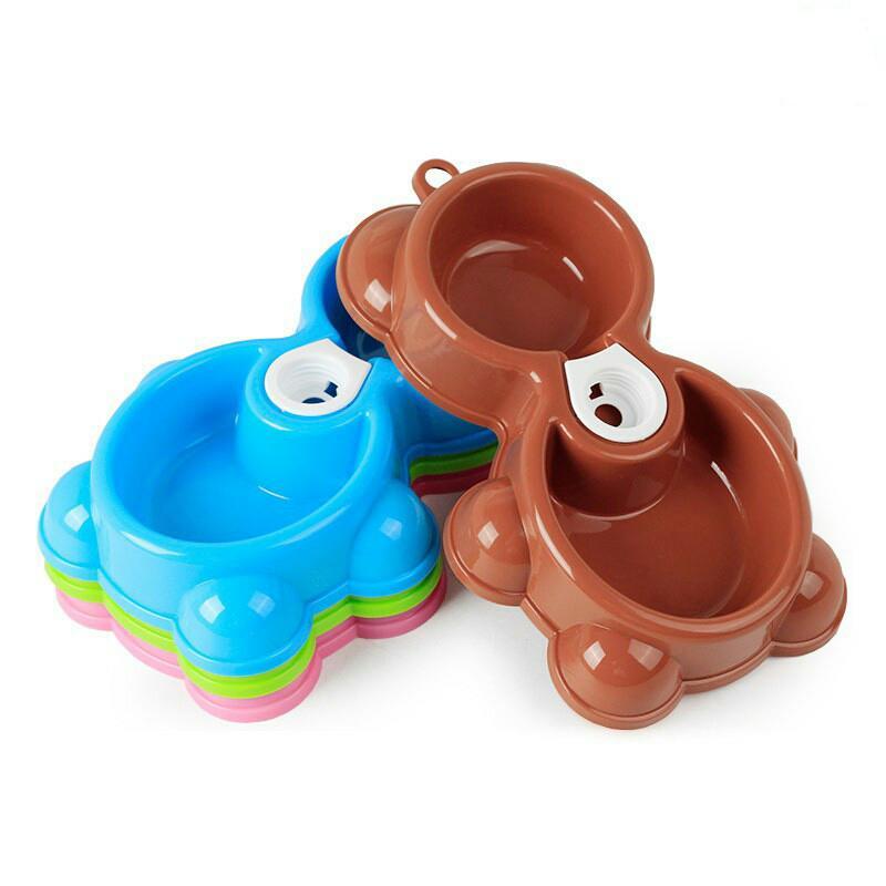 Bát Đôi Gắn Bình Cấp Nước Tự Động Hình Gấu Cho Chó Mèo