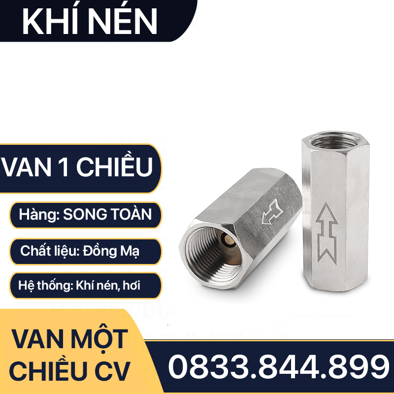 Van một chiều khí nén, van một chiều hơi cv ren trong 9.6 13 17 21mm - đồng mạ