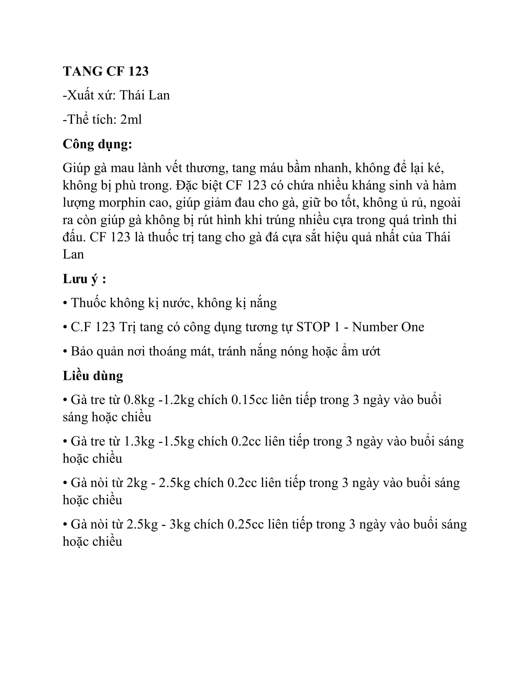 thuốc gà đá-C.F 123-[lọ 2ml]-[dạng chích]-tang siêu hiệu quả dành cho gà cựa.(tặng kèm kiêm tiêm)