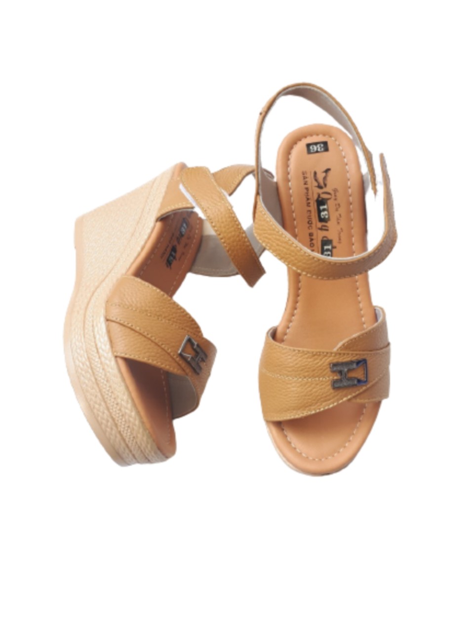 Sandal da bò thật cao cấp VI VI .Đế cao 9 cm