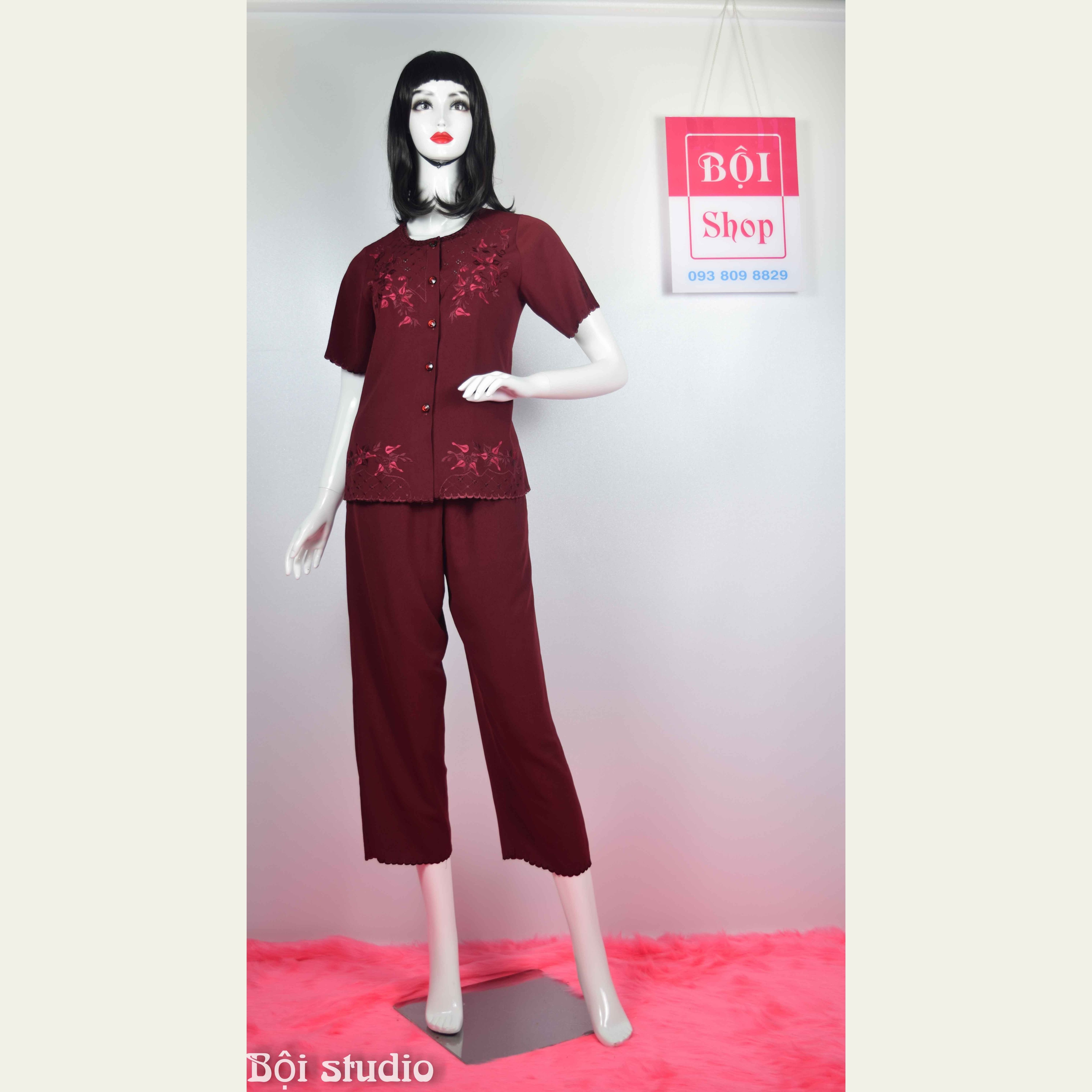 [HCM]Quà cho Bà Quần Áo Lụa Cotton Thêu Đẹp ( Quần Dài - Tay Ngắn ) NATR - Dỏ Đô 29