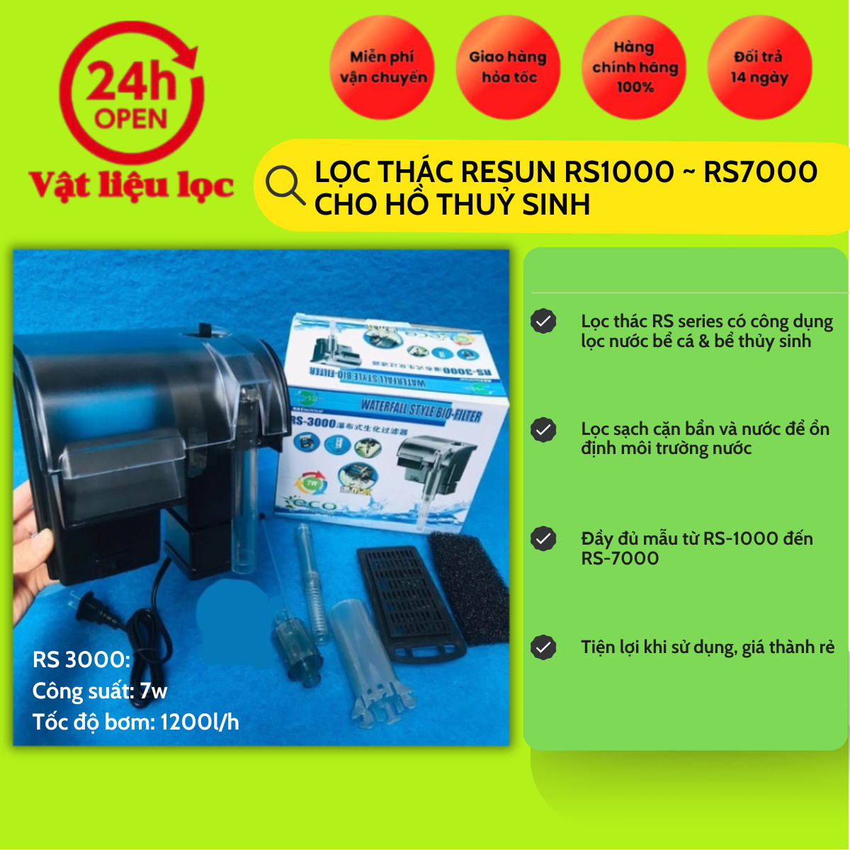 lọc thác REsun 1000-7000 cho bể cá hồ thuỷ sinh