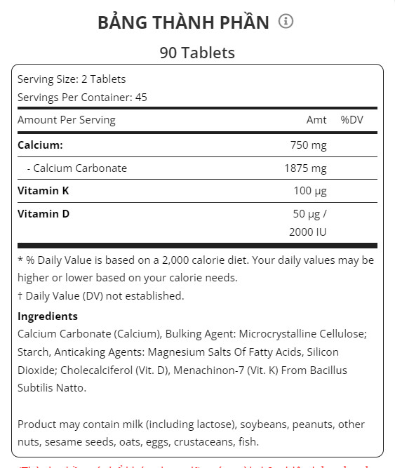 [HCM] Ostrovit Vitamin D3 + K2 Calcium Supplement