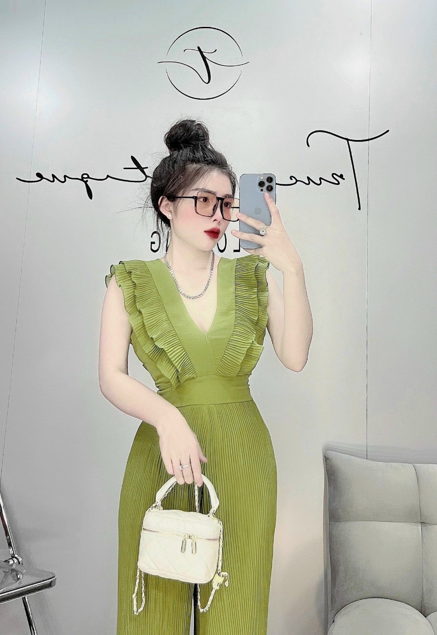 Jum dập ly dài cổ V bèo chất voan lụa có lót 40 - 55kg