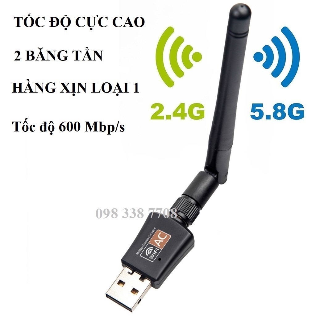 Usb thu phát Wifi 600 Mbps 2.4g 5g 5.8g Có Ăng Ten