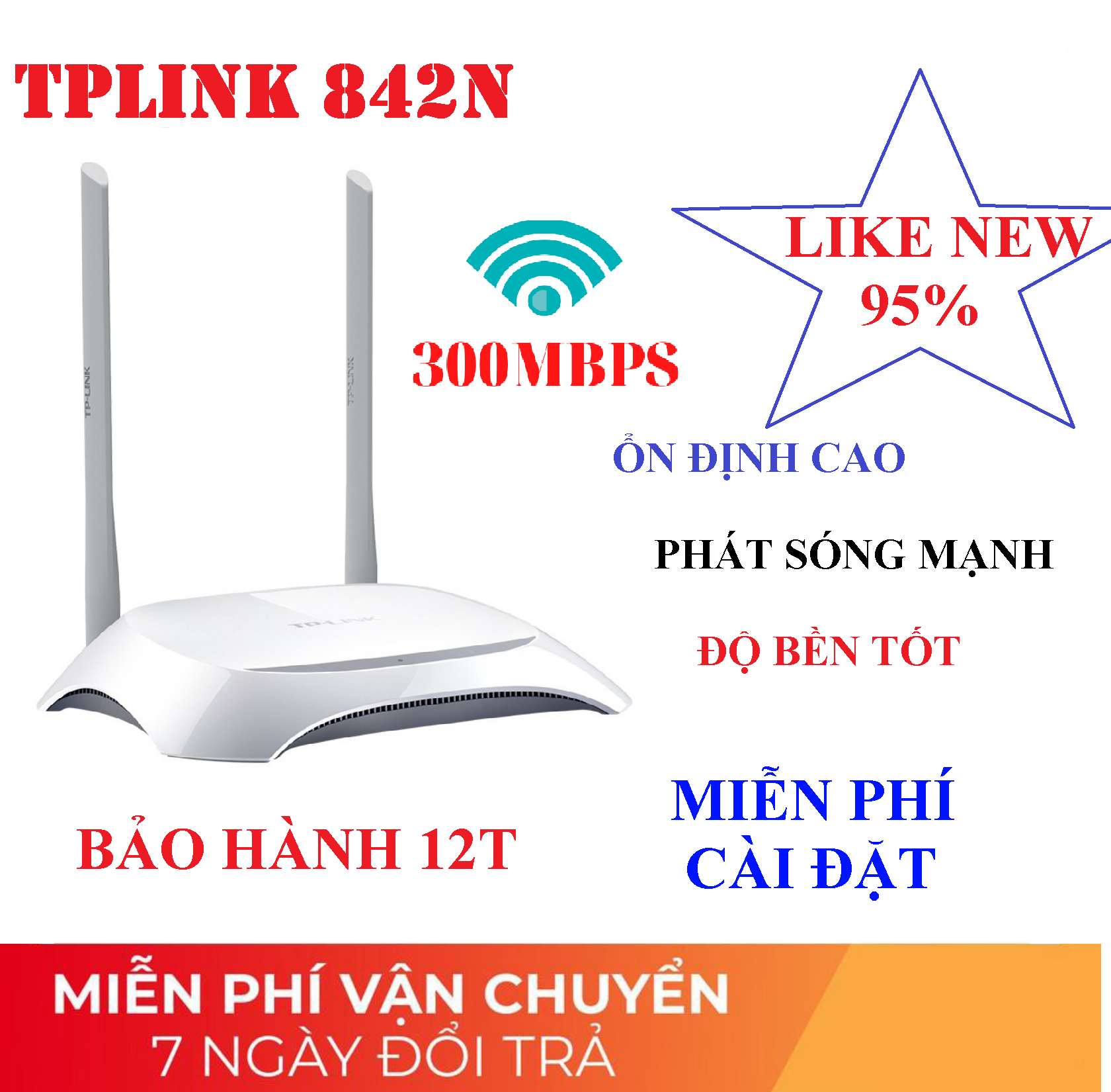 [BẢO HÀNH 12T] Router Wifi TPlink, Modem Wifi TPLink 842N  LIKE NEW 95% 2 râu chuẩn tốc độ 300 Mbps phát sóng khỏe, Bộ phát wifi Cục phát wifi, Bộ kích sóng wifi