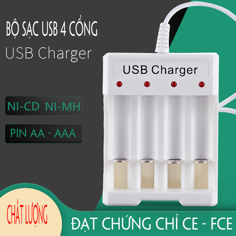 Sạc pin tiểu AA AAA 4 cổng Bmax B-04 (cổng kết nối USB)