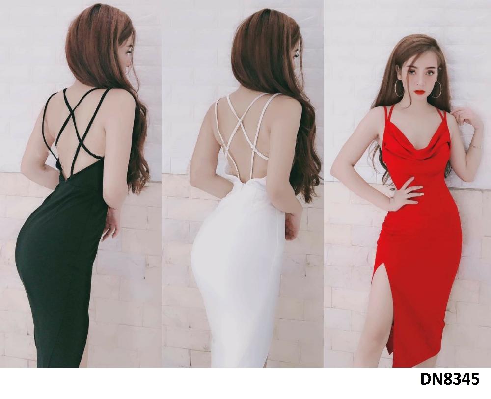 Đầm body cổ rũ hở lưng đan dây sexy
