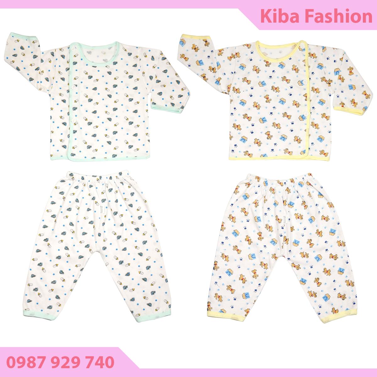 Bộ sơ sinh dài tay in hình nền trắng chất cotton co giãn mềm mịn an toàn cho bé sơ sinh - BSSIH16 - bộ sơ sinh dài tay quần áo sơ sinh