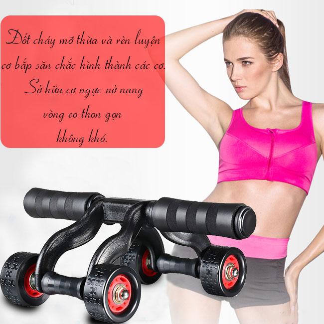 Con Lăn Tập Bụng 4 Bánh Mẫu Mới 2019. Dụng Cụ Tập Cơ Bụng, Eo, Tay, Đùi, Ngực,Lưng,Vai...Giúp Đốt Cháy Mỡ Thừa Và Hỗ Trợ Giảm Cân Hiệu Quả
