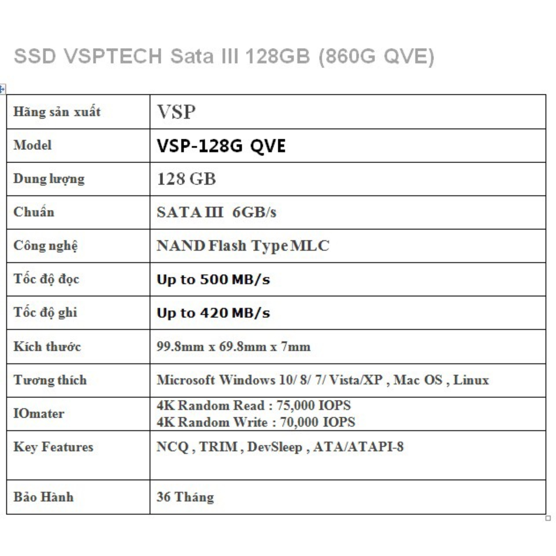 [HCM]Ổ cứng SSD VSPTECH 128G (860G QVE) – Bảo hành 36 tháng