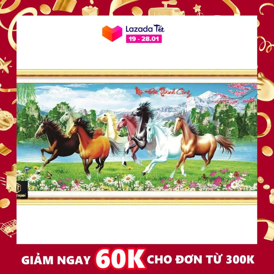 Tranh đính đá Mã đáo thành công cao cấp -KT: 150x70Cm