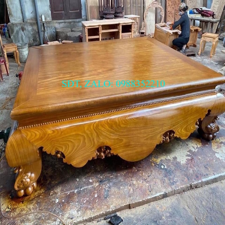 Sập chân quỳ dạ cá trơn tam diện gỗ cẩm vàng chân 24