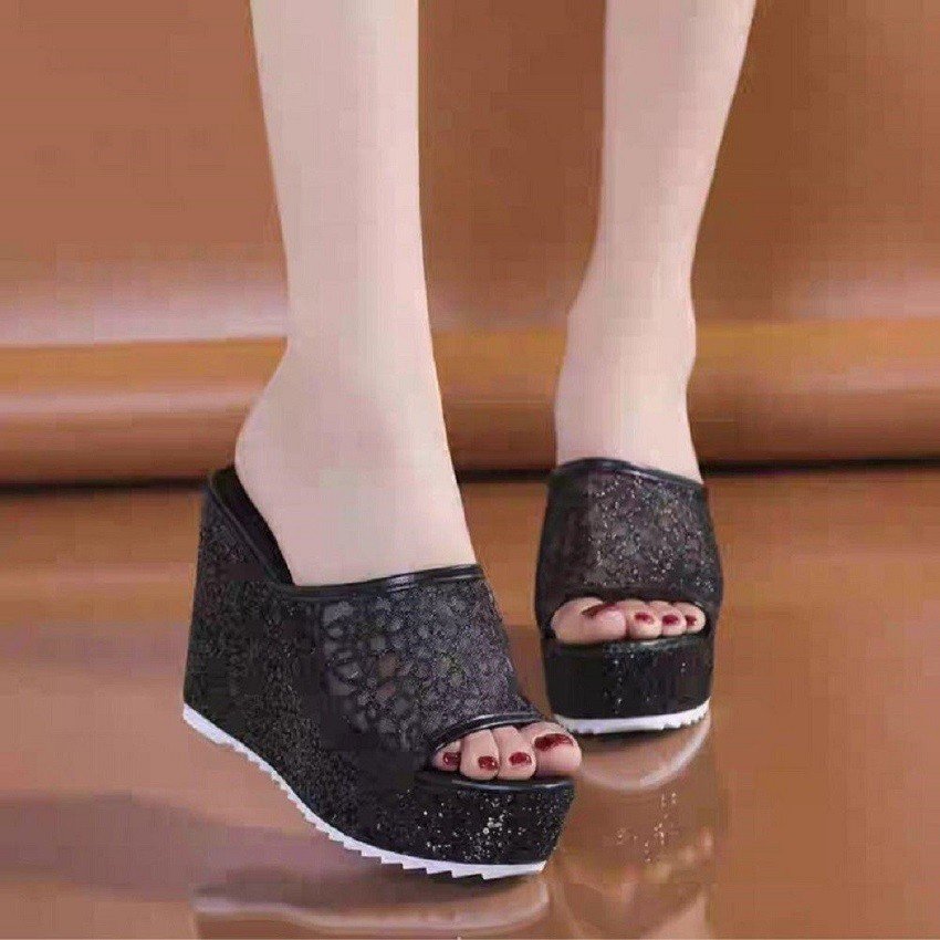 Dép xuồng quai ren cao 9 phân