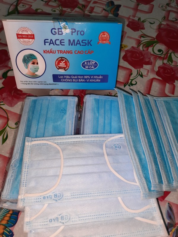 Khẩu trang y tế GBpro 4 lớp , vải kháng khuẩn hộp 50 cái /có 5 bịt)