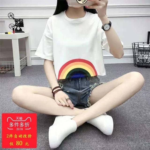 Áo croptop cầu vồng in bụng DTR0619