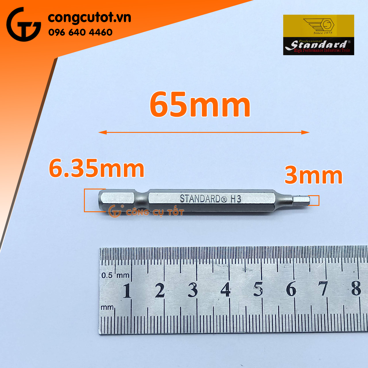 Vỉ 10 Đầu bắt vít lục giác đực Standard dài 65mm