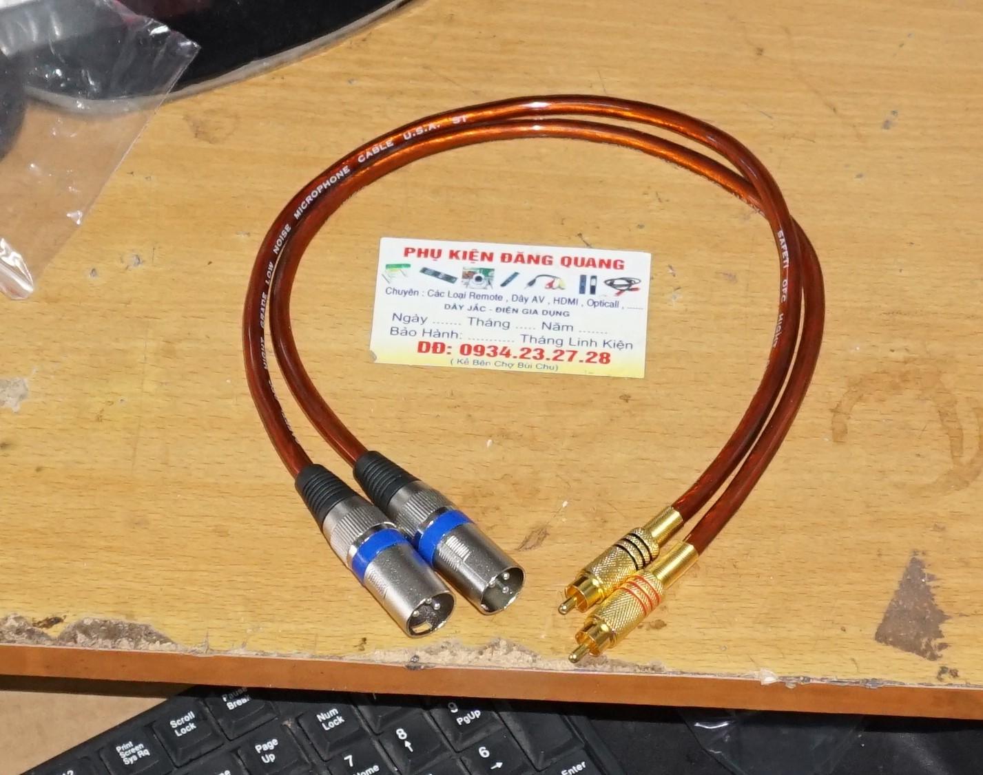 Cặp dây jack canon Đực ra AV dài 0.5m ( canon sọc , dây tốt )