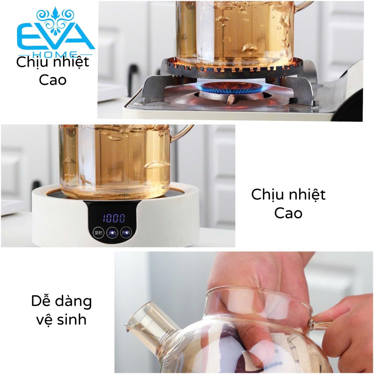 Bình Pha Trà Thuỷ Tinh Ánh Vàng Chịu Nhiệt Lưới Lọc Lò Xo Kèm Nắp Gỗ Cách Điệu Sang Trong 1000ML