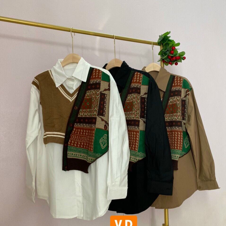 Áo sơ mi pha len thổ cẩm oversize cá tính