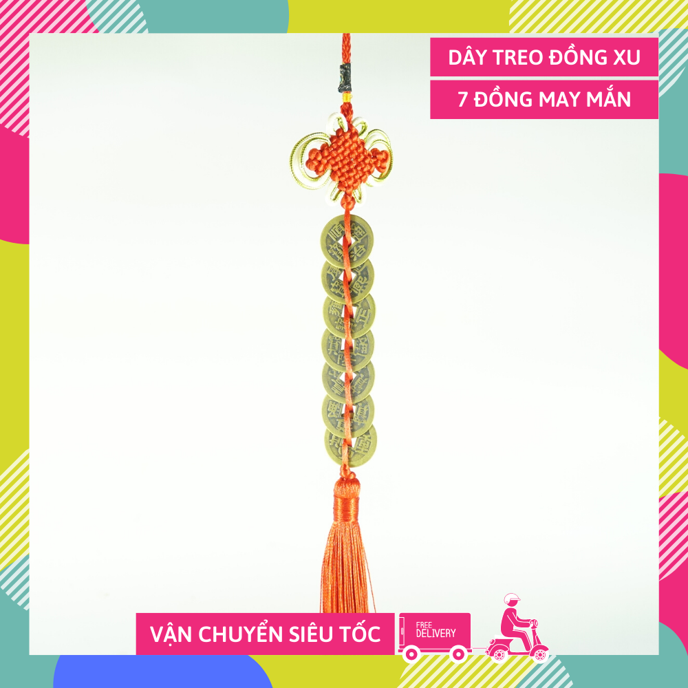 Dây treo 7 đồng xu VẬN ĐỎ may mắn thuận lợi làm ăn