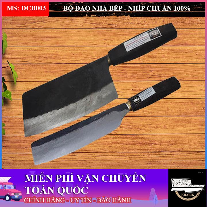 Bộ 02 dao bếp, dao chặt vuông cán đen và dao thái to (dao phở chặt cán đen, dao bài thái), dao nhíp xe - Dao Đa Sỹ, Khánh Linh - DCB003