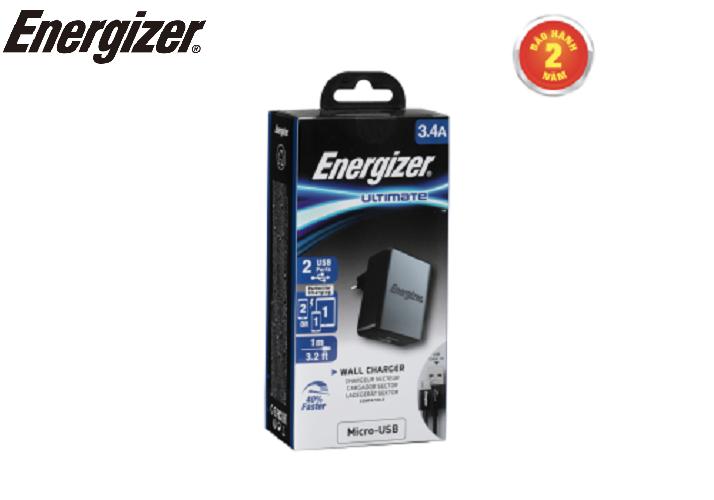 SẠC ENERGIZER 3.4A 2USB KÈM CÁP MICROUSB MÀU ĐEN - ACA2CEUUMC3