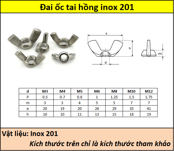 Đai ốc tai hồng 201 (M3-M12)