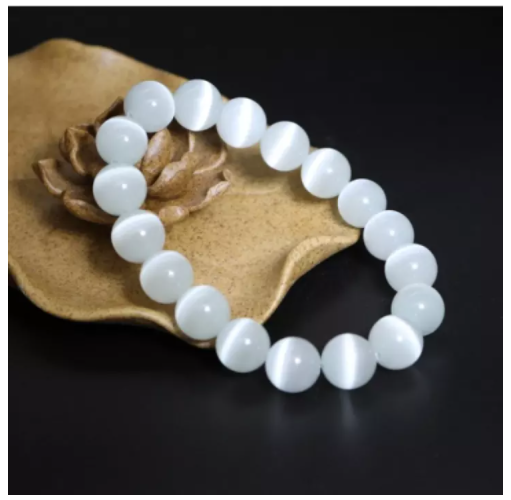 Vòng tay đá Opal mắt mèo trắng 10ly - Vòng tay phong thủy cho người mệnh Kim - Thủy