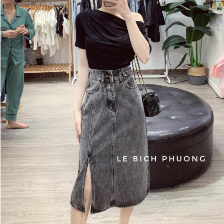 Chân váy jeans xẻ lệch mã 1250-1251