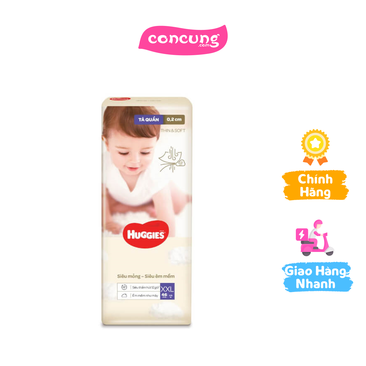 Tã quần Huggies Thin & Soft (XXL, >15kg, 46 miếng)