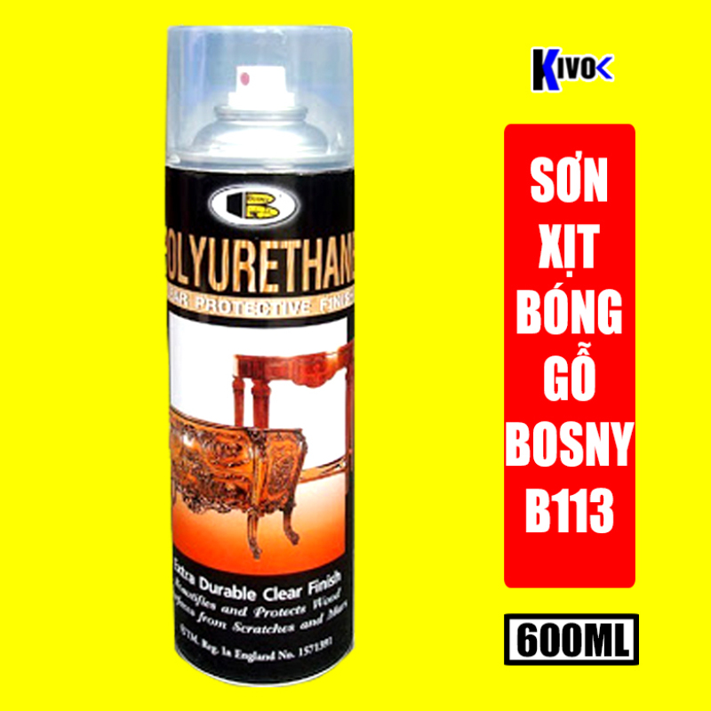 Chai Xịt Làm Bóng Đồ Gỗ Màu 1900 PU Polyurethane Bosny CHÍNH HIỆU - Chai Sơn Xịt Đánh Bóng Gỗ CAO CẤP - Kivo