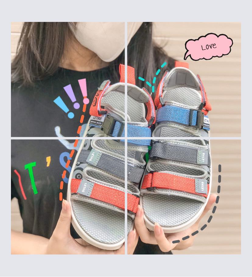 Giày sandal nam letas đế cao 3.5cm thiết kế kiểu 3 quai phản quang lt80