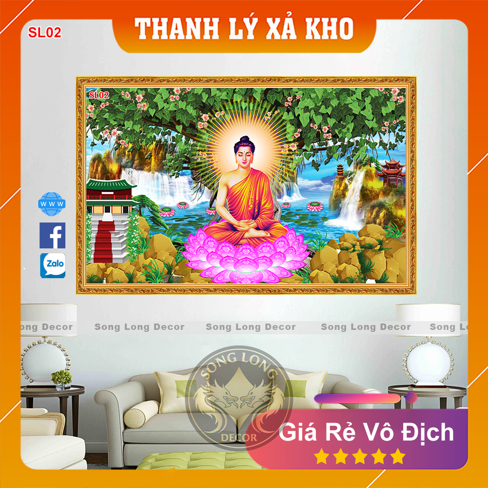 Tranh dán tường Phật Giáo - SL02 -Tranh 3d phật Thích Ca - Song Long Decor