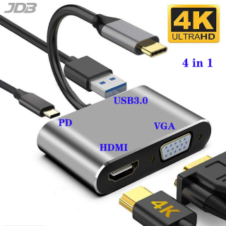JDB USB C to HDMI adapter, USB Type C to HDMI VGA 4K hub (compatible with Thunderbolt 3) 4 in 1, with USB 3.0 port and Type-C PD 87W fast charging port, suitable for MacBook Pro Air, Galaxy S20 S10 S9 Note9 8, Huawei Mate10 20 920 P30,etc. thumbnail