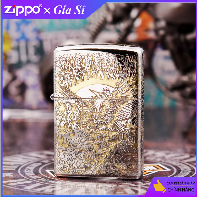 Bật lửa Zippo khắc chim phượng hoàng bản Armor mạ chrome