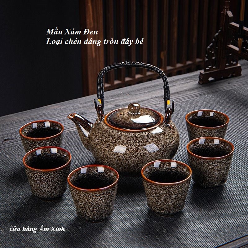 Bộ ấm chén pha trà men thiên mục Lông thỏ hỏa biến