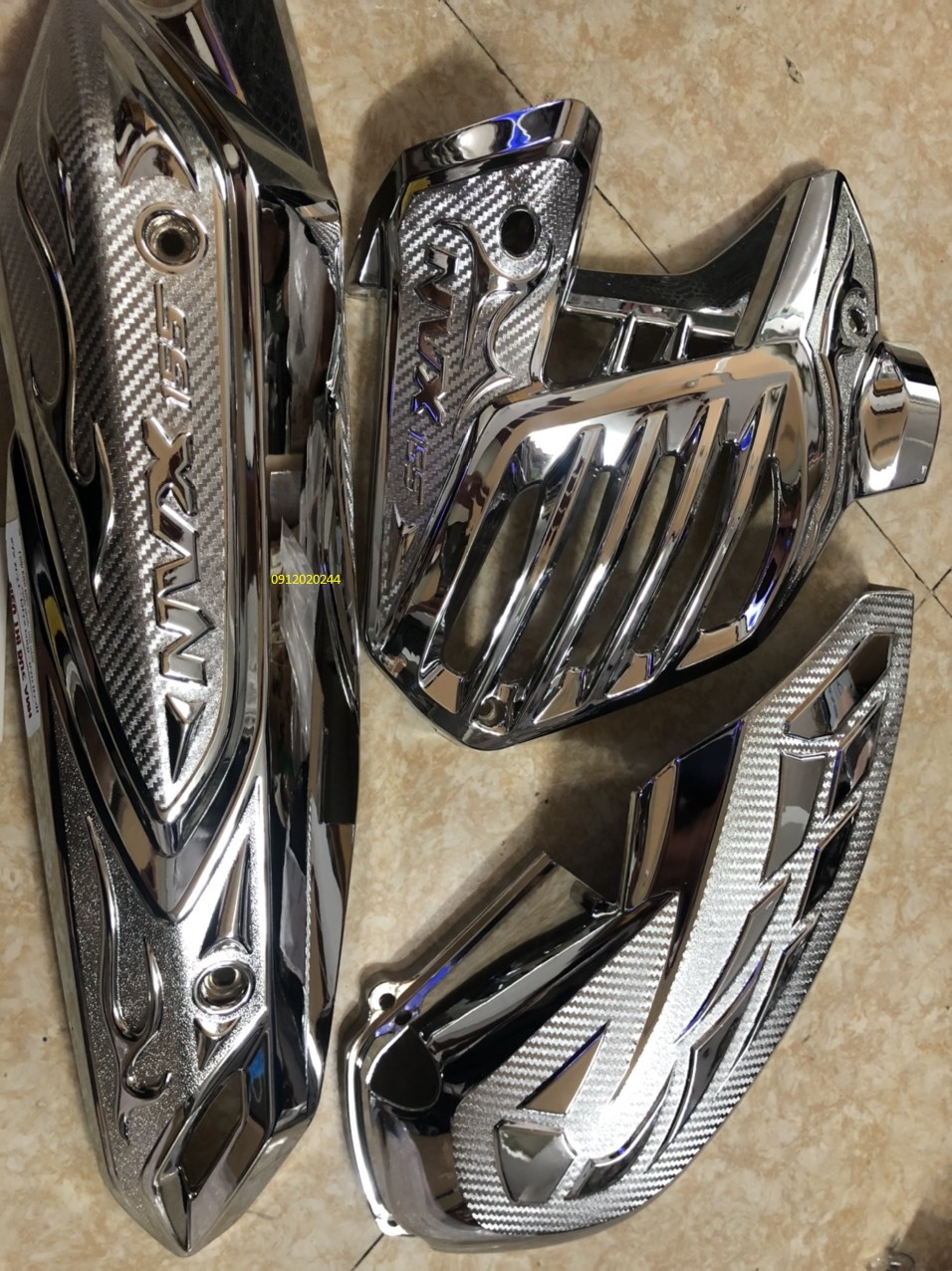 Combo che bô, chụp lọc gió và chụp quạt gió NVX 155 cũ và NVX 2021 nhựa xi 100% niken bền,đẹp