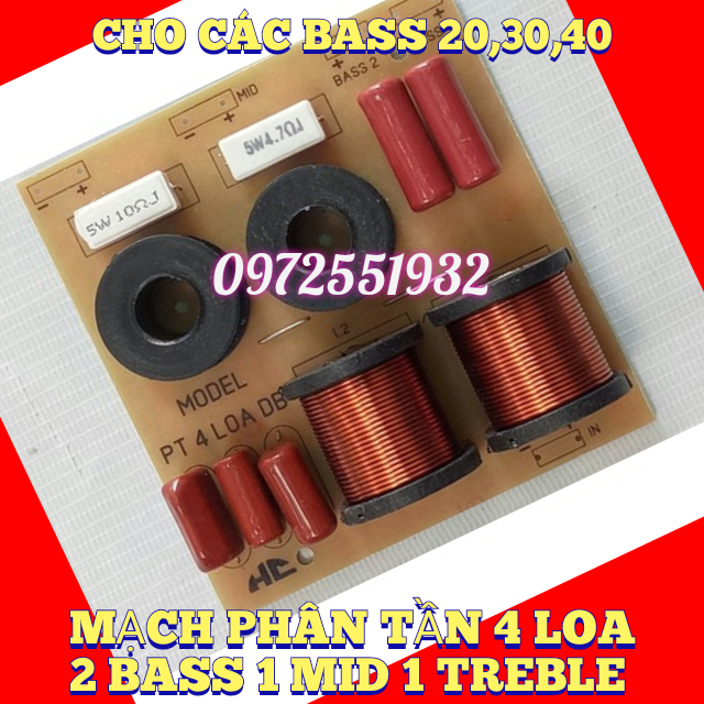 Mạch phân tần 4 loa cho các bass 20,30,40 mạch 2 bass ,1mid,1 tép  - giá 1 mạch
