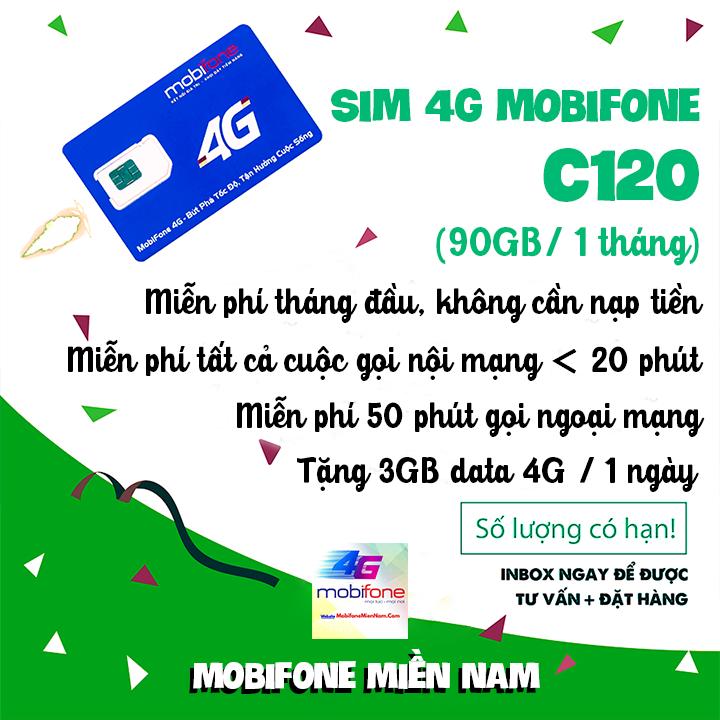 [HCM]Sim 4G 10 số Mobifone C120 Tặng tháng đầu tiên.Mỗi tháng Tặng 120GB + nội mạng dưới 20p +50p ngoại mạng.