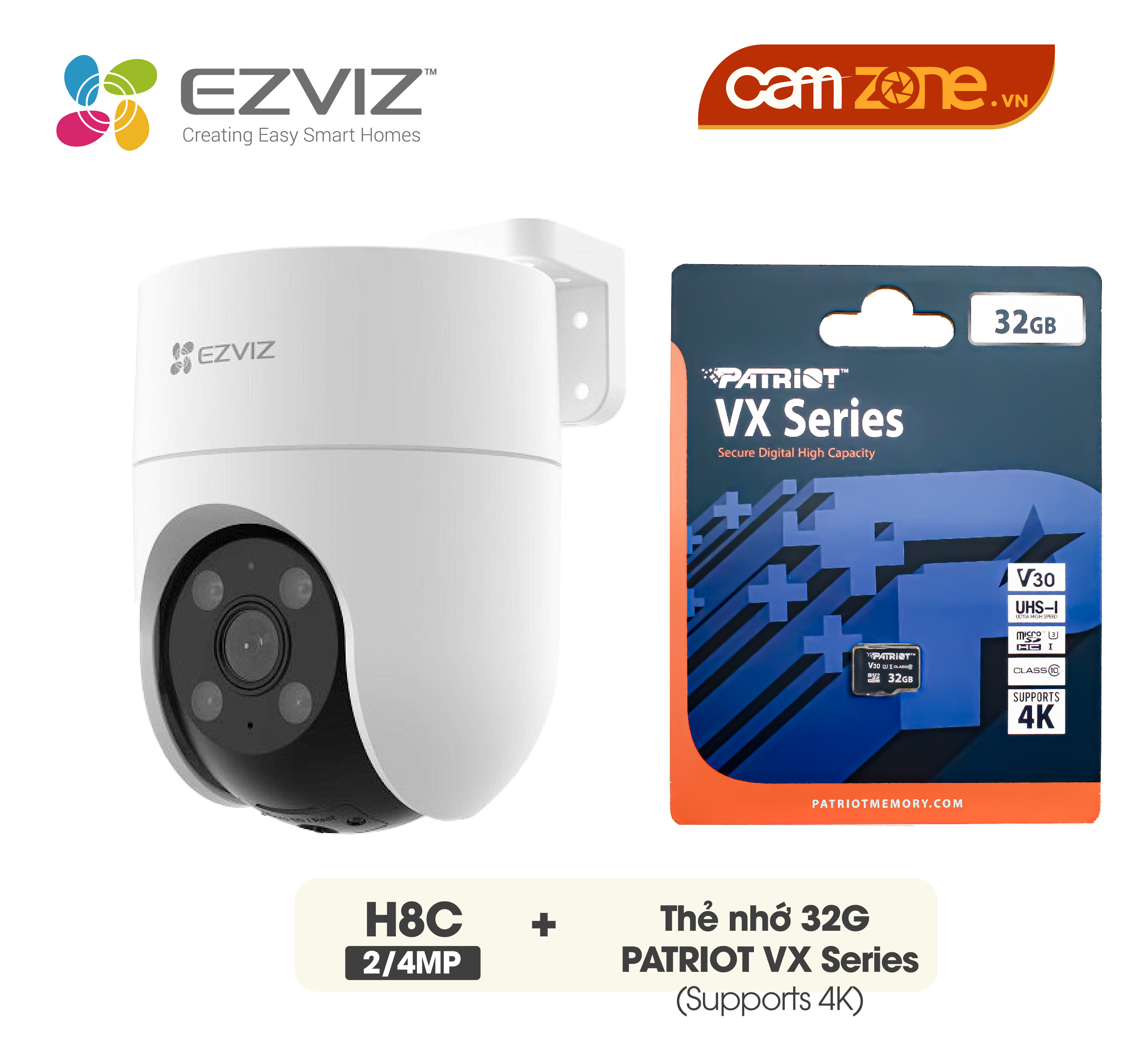 Camera WIFI Ngoài Trời EZVIZ H8c 4MP 2K+ - Quay Quét 360 Độ, Có Đàm Thoại, Ghi Hình Màu Đêm, Sắc Nét, Chuẩn IP67, Góc Siêu Rộng, Chuẩn H.265