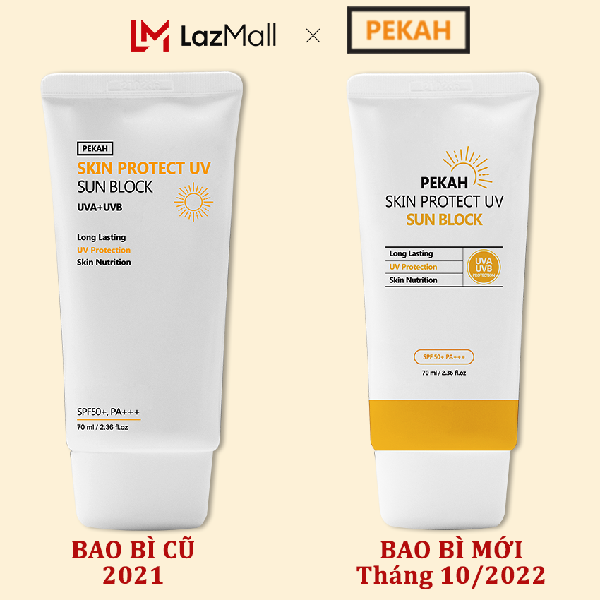 Kem chống nắng vật lý PEKAH Hàn Quốc bảo vệ khỏi tia UV nâng tone nhẹ Skin Protect UV Sun Block SPF 50+ PA+++ 70ml