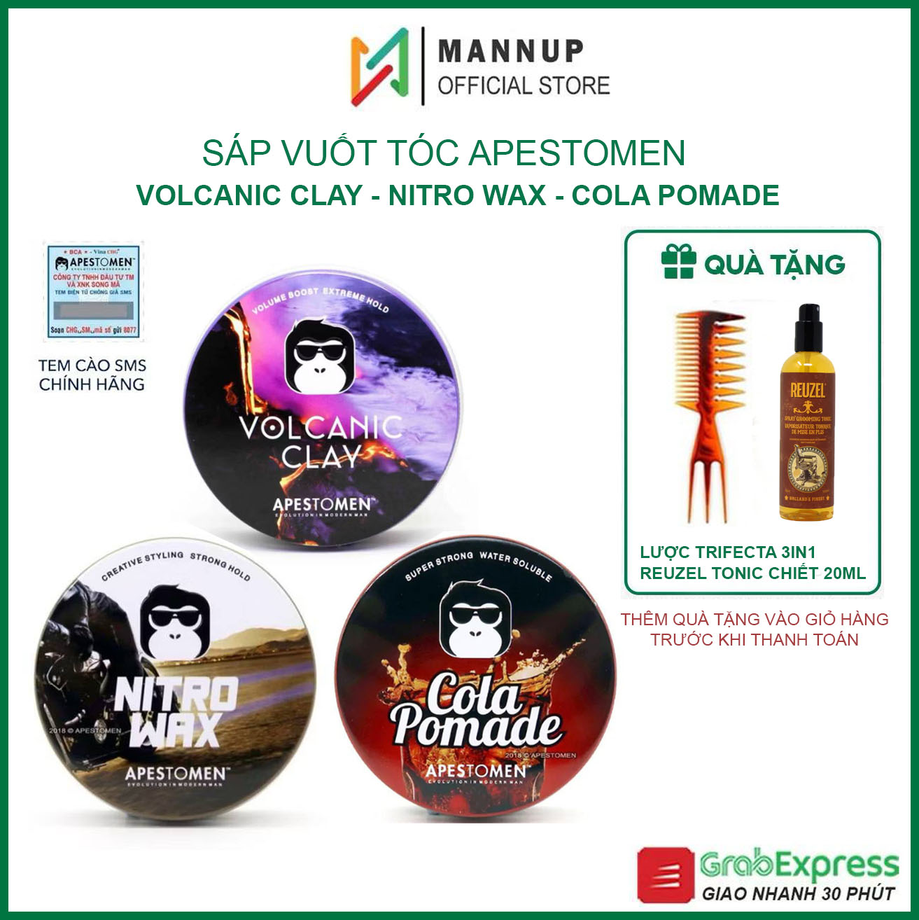 [HCM]Sáp Vuốt Tóc Apestomen Volcanic Clay V5, Nitro Wax, Cola Pomade 80g