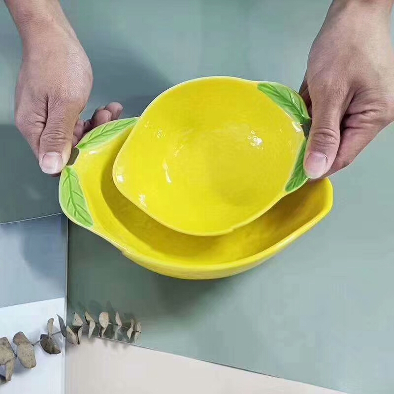 Combo cả bộ Bát Đĩa Gốm Sứ Tráng Men Hình Quả Chanh (gồm 4 chi tiết)